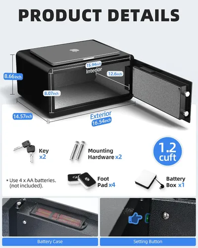 Vista 6 de DAYI Caja fuerte para hotel, 1.4 pies cúbicos para laptop, clóset, con teclado digital, para documentos de oficina en casa y dinero, sistema