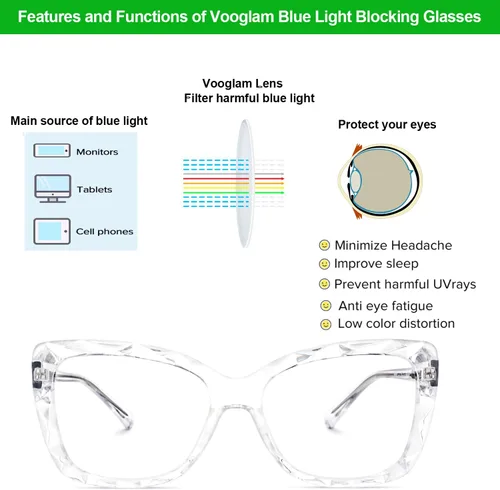 Vista 4 de VOOGLAM Gafas de luz azul para mujer, antifatiga ocular, ojos secos, UV, computadora, teléfono, televisión, moda Letitia