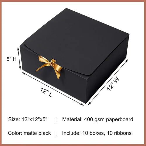 Vista 2 de Mcfleet Cajas de Regalo Negras con Tapas de 12 x 12 x 5 pulgadas, paquete de 10 cajas de propuesta para padrinos de boda, caja de regalo de cartón