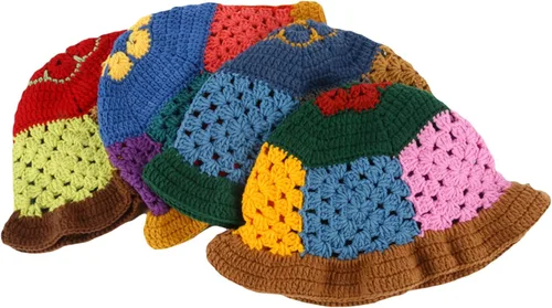 Vista 3 de Sombrero de pescador de ganchillo de punto para mujer, diseño de flores, sombrero de paja de pescador, sombrero de paja de verano al aire libre, ala
