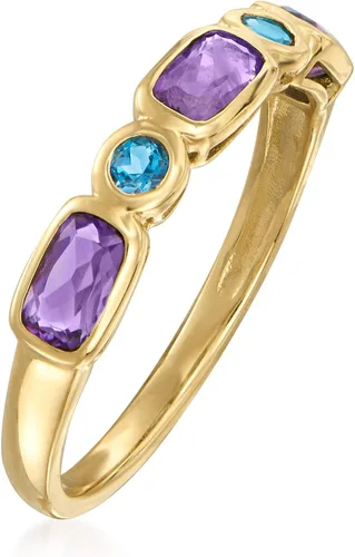 Vista 3 de Ross-Simons Anillo de amatista de 0,70 quilates y topacio azul Londres de 0,10 quilates en oro amarillo de 14 quilates