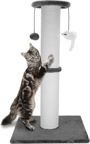 Vista 9 de Poste rascador para gatos Ahomdoo de 34 pulgadas, poste rascador para gatos resistente y más grueso de sisal con bola colgante y poste rascador