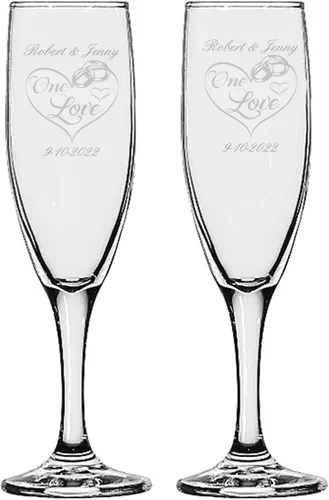 Vista 8 de GIFTS INFINITY® Juego de 2 copas de champán grabadas para boda con corazón de Infinity, copas personalizadas para brindis - Regalo para el Día