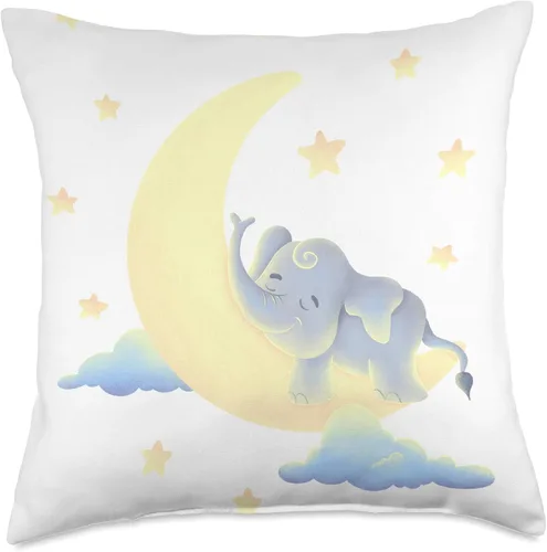 Vista 5 de Almohada de elefante durmiente en la luna con estrellas I para decoración de habitación de guardería