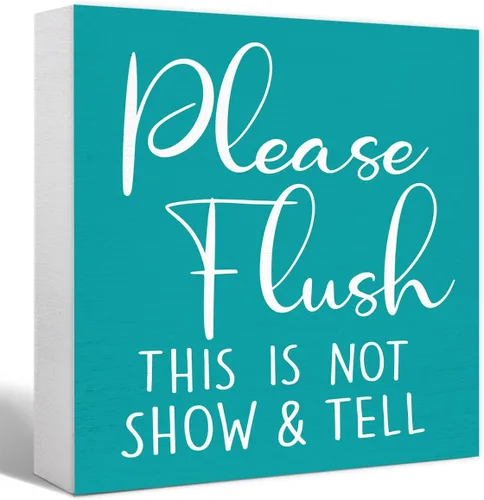 Vista 9 de Divertido letrero de madera negra – Please Flush, Not Show and Tell – Letrero de bloque de madera para inodoro, baño, hogar, mesa, decoración