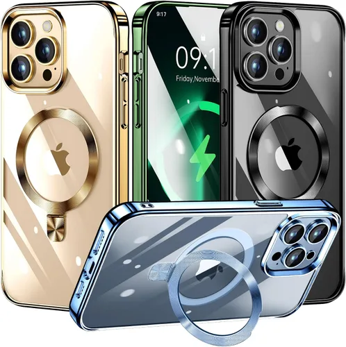 Vista 25 de [Anillo de CD compatible con soporte invisible MagSafe] Funda magnética para iPhone 12 / iPhone 12 Pro, parachoques galvanizado que no se pone