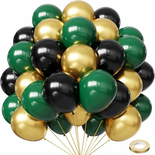 Vista 9 de Hiquaty Globos negros y dorados, 60 globos negros, globos dorados de 12 pulgadas, globos de confeti negro y dorado con cinta dorada para decoración