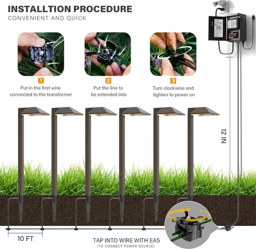 Vista 4 de Conector de cable para divisor de cable de bajo voltaje, paquete de 4 conectores de terminales de iluminación de paisaje al aire libre 8150-9801-04