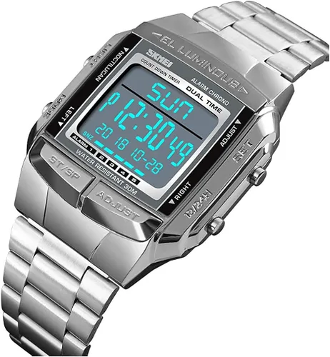Vista 3 de MASTOP Reloj digital para hombre con alarma deportiva, cronómetro, relojes de negocios, cuadrados, impermeables, relojes de pulsera para hombre