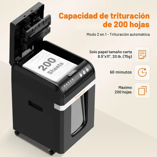 Vista 2 de Bonsaii - Trituradora de papel de 200 hojas de alimentación automática micro corte resistente para oficina 60-Min Nonstop Run, P4 High Security