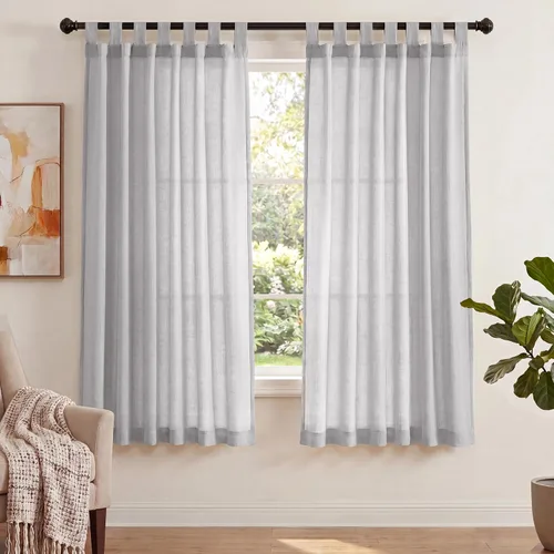 Vista 10 de PrinceDeco Cortinas de Lino de 63 Pulgadas de Largo con Trabillas Superiores Paneles de Tratamientos para Ventanas Semi Transparentes de Filtrado