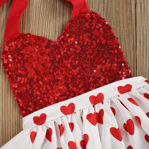 Vista 5 de Conjunto de ropa de 2 piezas para bebé recién nacida, para el día de San Valentín, manga con vuelo, estampado de corazón, tutú