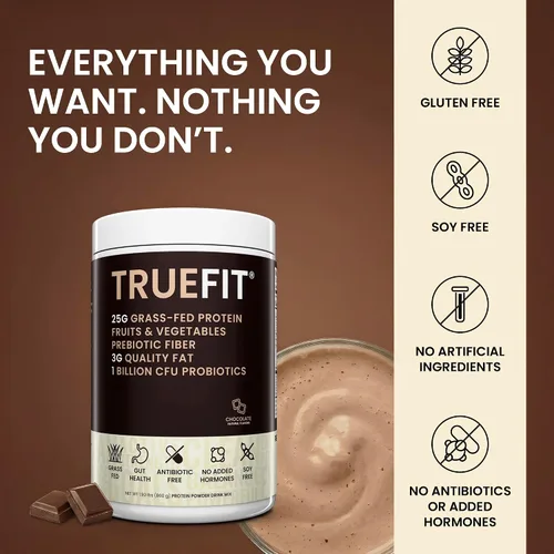Vista 6 de TrueFit Polvo de Proteína Saludable para el Intestino, Batido de Reemplazo de Comida de Suero de Leche de Ganado Alimentado con Pasto