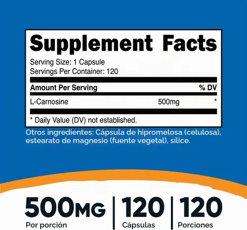 Vista 2 de Nutricost L-Carnosina 500 mg, 120 cápsulas - Sin gluten y sin OMG