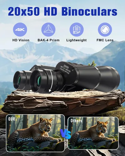 Vista 3 de 20x50 prismáticos de alta potencia para adultos, prismáticos claros y duraderos para observación de aves, turismo, observación de vida silvestre