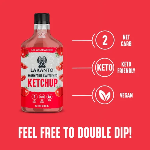 Vista 4 de Lakanto Ketchup sin azúcar, endulzado con edulcorante de fruta de monje, perfecto para hamburguesas, papas fritas, keto, paleo y vegano, sin gluten