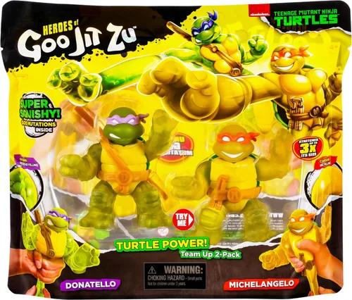 Vista 2 de Heroes of Goo Jit Zu Tortugas Ninja Mutantes Adolescentes Equipo de Poder de Tortugas 2-Pack Super Blandas Figuras de Juguete Super