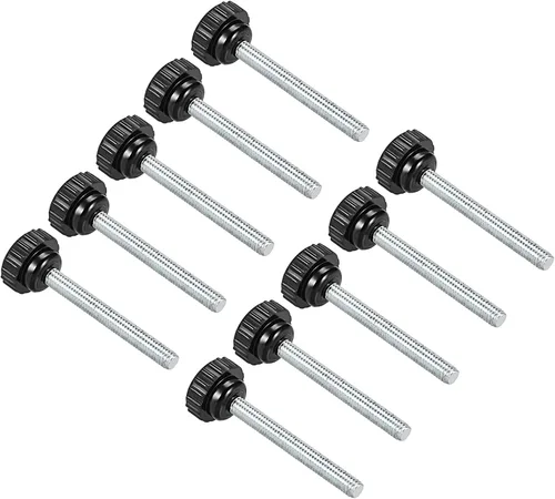 Vista 10 de Perillas de sujeción moleteadas, rosca macho M4 x 0.630 in, cabeza de 0.630 in, pomos de plástico termoestable para tornillo de pulgar negro