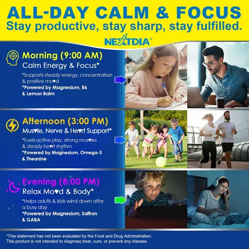 Vista 3 de Calm Focus Gomitas de glicinato de magnesio, con omega-3 + azafrán para niños de 6 años y adultos, triple complejo de magnesio de 500 mg/250 mg