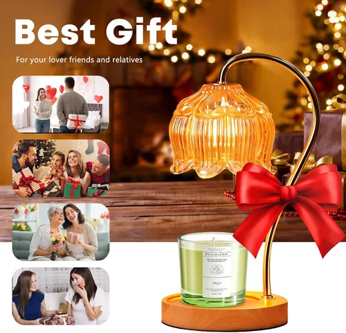 Vista 6 de Lámpara calefactora de velas de fragancia GEEZO, calentador de velas eléctrico con temporizador y regulador de intensidad, regalos de Navidad
