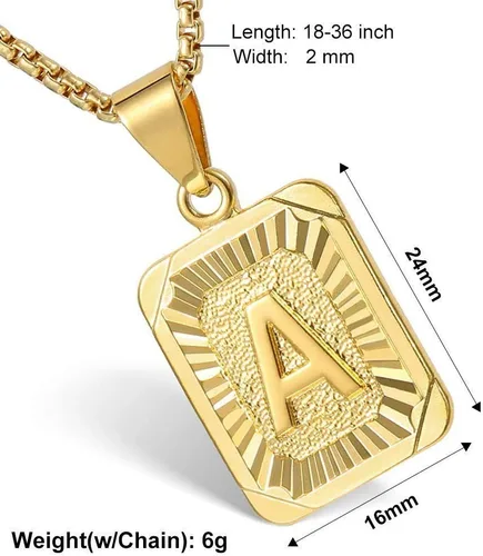 Vista 5 de Collar chapado en oro con colgante de letra mayúscula cuadrada para hombre y mujer, cadena de acero de 45.7 a 55.8 cm