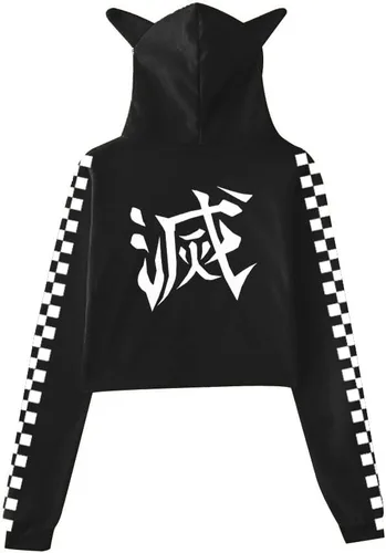 Vista 2 de Sotode Sudadera corta con capucha de anime para niñas con orejas de gato para niños y jóvenes