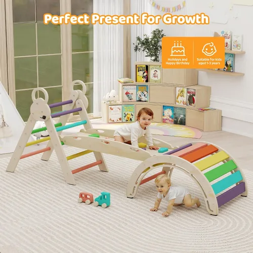 Vista 7 de Pikler Triangle Set, 7-in-1 Foldable Toddler Climbing Toys, Indoor Playground for Kids, Montessori Climbing Set Gift, Wooden Baby Jungle Gym, for