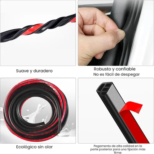 Vista 4 de Tira de sello para puerta de coche 10M/32.8Ft, sellado automotriz de doble capa en forma de L, universal, autoadhesiva, para puerta de coche, portón