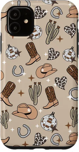 Vista 8 de Cowboy Hat & Boot & Disco Ball Pattern Brown Cowgirl Case for iPhone 17