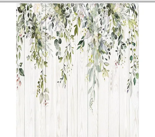 Vista 37 de Cortina de ducha con 12 ganchos para baño, 72 x 72 pulgadas, diseño floral bohemio con hojas tropicales retro y florales (bohemio floral-1)