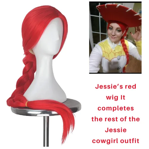 Vista 3 de M MISS U HAIR Missuhair - Peluca larga trenzada roja roja para mujer, peluca de disfraz de vaquera Jessie para mujer, 37.4in de largo, disfraz