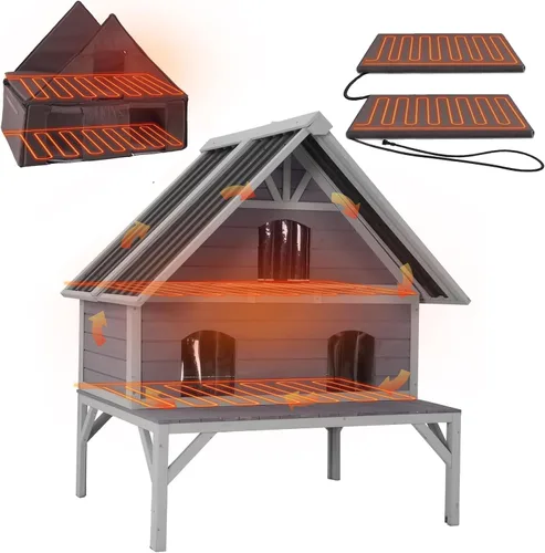Vista 7 de GUTINNEEN Casa climatizada para gatos al aire libre para exteriores, resistente a la intemperie, aislada, refugio para gatos para invierno