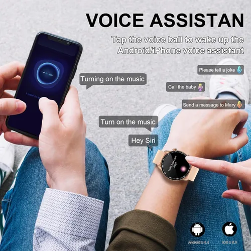 Vista 4 de LogHog Relojes inteligentes para mujeres y hombres, Android, iPhone, redondo, 1.43HD, pantalla AMOLED, Bluetooth, moderno, actividad, calorías