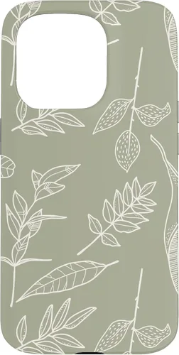 Vista 14 de Carcasa para iPhone 16, diseño de hojas y flores, color verde salvia