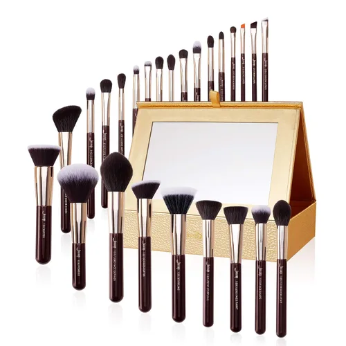 Vista 12 de Jessup Juego de 25 brochas de maquillaje profesional, base, polvo, corrector, sombra de ojos, difuminado, rubor, iluminador, brochas de cerdas