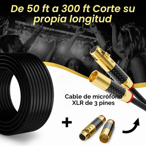 Vista 4 de Cable de micrófono XLR a granel de 50 pies, cable de micrófono sin procesar, cable de audio de calibre 21, OFC, 2 conductores de cobre estañado 21