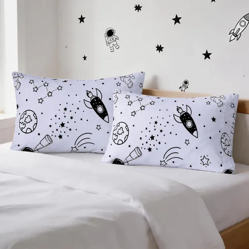 Vista 3 de MAG Juego de 2 fundas de almohada estándar blancas y negras, 20 x 26 pulgadas, fundas de almohada para niños, niños, adolescentes. Galaxy