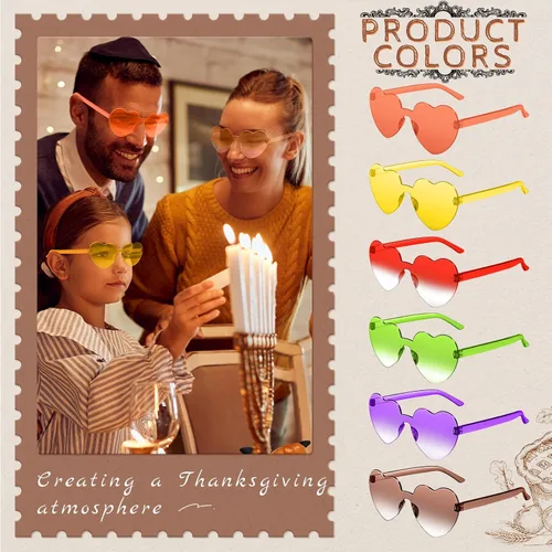 Vista 4 de RTBOFY 12 pares de lentes de sol con forma de corazón para fiesta de moda, sin marco, lentes de sol en forma de corazón para mujeres, recuerdos