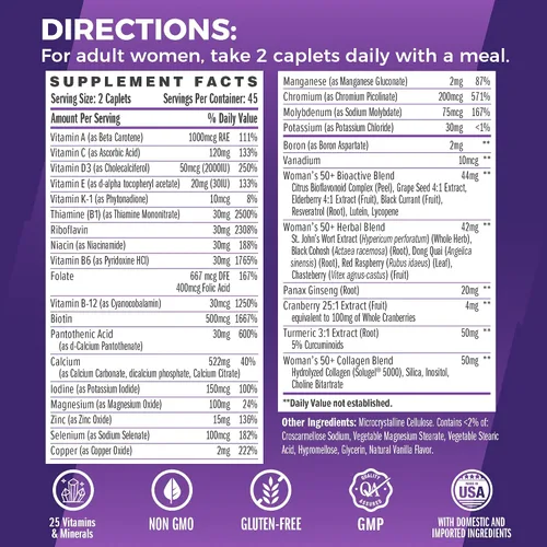 Vista 2 de Vitamin World Ultra 360 Multivitamínico para mujeres 50 Plus, multivitamínico para mujeres 50+ con minerales y hierbas para apoyo a la menopausia