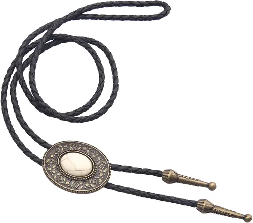 Vista 22 de Jeilwiy Corbata de bolo para hombre, corbata de vaquero occidental, collar de corbata de bolo dorado, corbata de cuero, corbata de Halloween