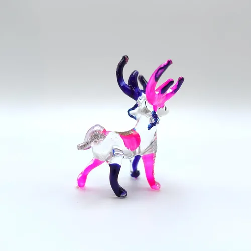 Vista 4 de Ciervo micro pequeñas figuras de vidrio soplado a mano, animales de arte coleccionable, regalo para decoración del hogar (azul rosa)