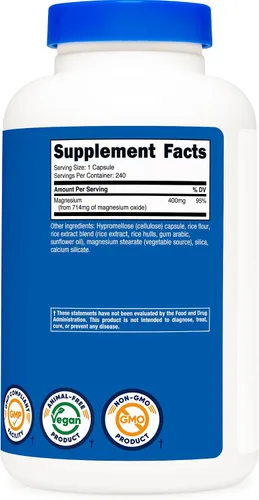 Vista 5 de Nutricost Óxido de magnesio (400 mg) 240 cápsulas - Vegano, sin OMG, sin gluten