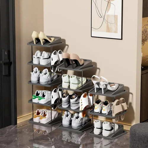 Vista 7 de Zapatero vertical apilable de 5 niveles para 10 pares, torre de zapatos estrecha, ahorro de espacio, para entrada, sala de estar, dormitorio Negro