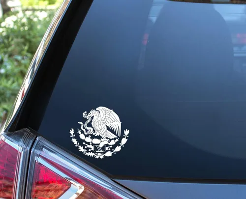 Vista 2 de Adhesivo adhesivo blanco Escudo Mexicano Eagle Emblema (6 x 5.8 pulgadas)