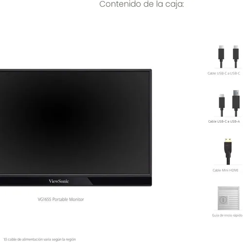 Vista 2 de ViewSonic VG1655 - Monitor portátil de 15.6 pulgadas 1080p con USB C de 60W de alimentación de 2 vías, IPS, cuidado de los ojos, altavoces duales