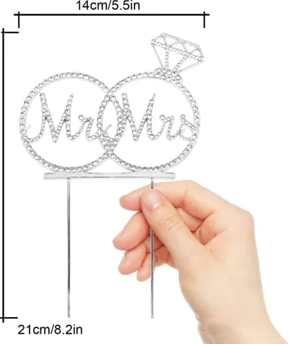 Vista 5 de Mr & Mrs - Decoración de pastel de compromiso de boda con diamantes de imitación para boda, compromiso, despedida de soltera, decoración de pastel