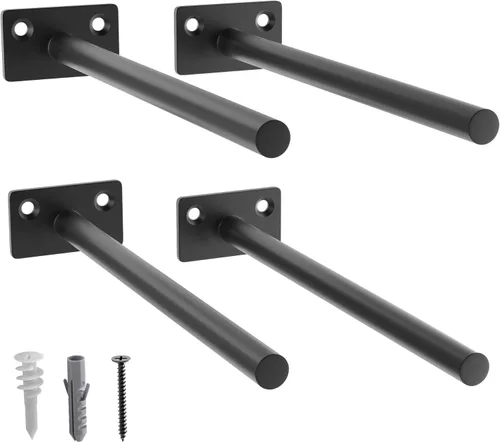 Vista 17 de 12-Pack 10 inch Floating Shelf Brackets, Hidden Shelf Bracket for Wood Negro-paquete de 12