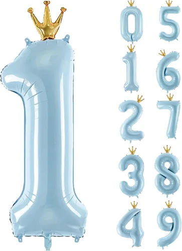 Vista 12 de Globo de número 0 de Gigloon con corona, globos de números grandes de 40 pulgadas para decoraciones de fiesta de cumpleaños, azul