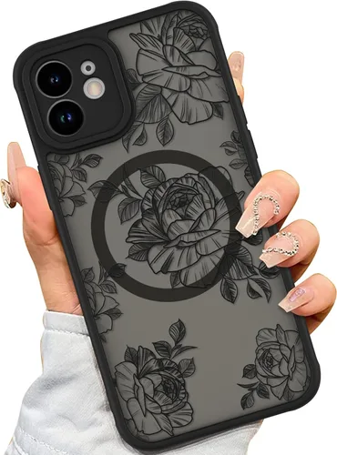 Vista 18 de AIGOMARA Magnetic Case for iPhone 16 Pro, Striped Floral - Black Black - Striped Floral
