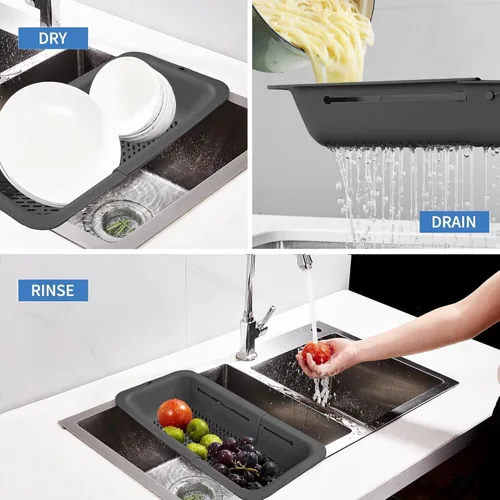 Vista 3 de LASSHSWA Colador plegable para cocina, cesta coladora sobre el fregadero para cocina, pasta de frutas, colador de alimentos expandible, colador